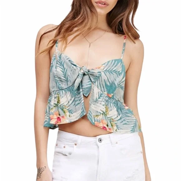 Forever 21 Tops Forever Floral Tropical Print Tie Front V